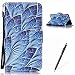 Produktbild Feeltech Hülle für Huawei P9 Lite Weich Magnet PU Brieftasche Elegant Kartenfach Extra Dünn Schutzhülle Bunte ReLife MusterKarte Halterung Klapp Ledertasche - Blaues Blatt