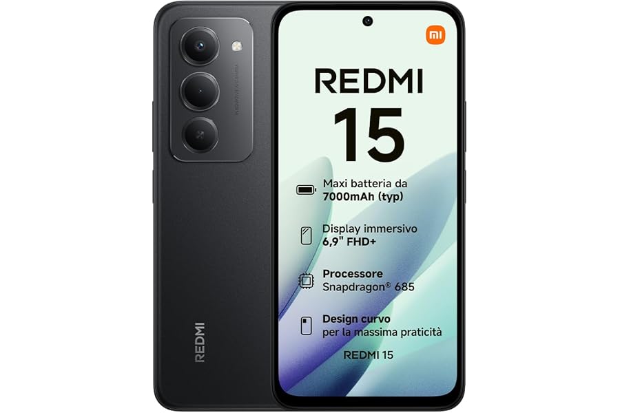 Xiaomi Redmi 15, Smartphone 8+256GB, DotDisplay FHD+ 144Hz 6.9", Snapdragon 685, Dual 50MP AI Camera, 7000mAh Battery, 2 Year Warranty, Black, Charger Not Included
