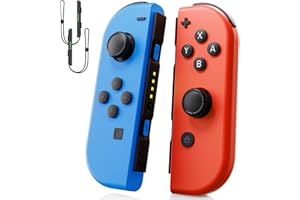 Vinkarpe Manette Switch, Paire de Manette Switch sans fil pour Switch/OLED/Lite avec Double Vibration/6-Axis Gyro/Wake up/Screenshot, Manette de Switch avec Dragonne Switch - Bleu et Rouge