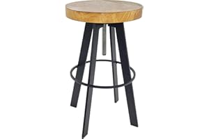 ‎WEECO weeco Taboret z obrotowym drewnianym siedziskiem i metalowymi nogami. Stołek z regulacją wysokości siedziska, wysokość 65-80 cm, waga 13 kg