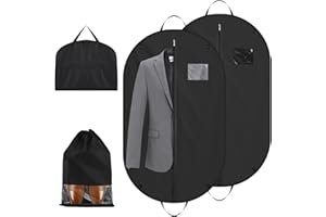 LEDEBOUK Porta Abiti da Viaggio,100x60cm Borsa Porta Abiti da Viaggio con sacchetto, 2pcs Custodia Abiti con Cerniera Antitarme, Copriabiti Antipolvere per Suit, Abiti, Giacconi, Vestiti, Costumi(Nero)
