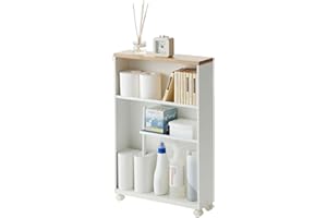 ‎YAMAZAKI Yamazaki 4306 TOWER Halbgeschlossener Aufbewahrungswagen, weiß, Stahl/Holz, minimalistisch, 13 x 47.5 x 68 cm