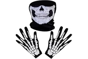 Tatuo White Skeleton Gloves and Skull Face Mask Ghost Bones for Adult Halloween Dance Costume Party