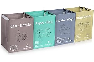 BOMEI PACK 4 Packs Recycling Bags with handle Separate Sorting Organizer Woven waste Bin bag Waterproofs for Kitchen Home Office Heavy Duty Reusable Storage bag,Easy clean