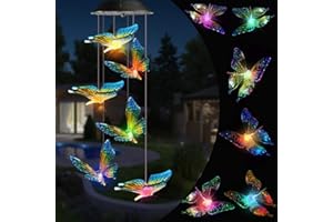 Qedertek LED Lampe Carillon à Vent Solaire, Guirlande Solaire Extérieure, Solaire Mobile Carillon Changeant de Couleurs Solar Wind Chimes Lampe pour Jardin d'été, Patio, Tente, Mariage (Papillon)
