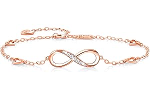 Billie Bijoux 925 Argento sterling Braccialetto alla caviglia con zircone in per donna, forma di simbolo infinito regalo per Amante (B-rose gold)