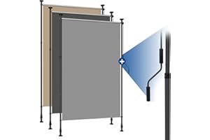 HOMEDEMO Senkrechtmarkise Außen, Vertikalmarkise ohne Bohren, Balkonrollo mit Handkurbel, Sichtschutz Sonnenschutz Windschutz, Balkon & Garten, 200 x (220-310) cm, Stoffbreite 185.5 cm, Grau