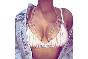 IYOU Boho Cristal Cadena del cuerpo Plata Brillante Diamante de imitación Cadenas de pecho Club nocturno Bikini Cadena de sujetador Verano playa Accesorios para el cuerpo Joyas por Mujeres y Chicas