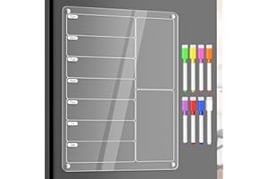 OORAII Acrylic Meal Planner Magnetic Menu Board for Kitchen Fridge w/Markers, Clear Weekly Calendar Planning Board Noteboard Refrigerator Dry Erase Board to Do/Grocery/Shopping List/Chore Chart, 12.8x9’’