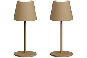 ‎LUNDWA lundwa Dimmbare led akku tischleuchte Khaki 26CM, 5000mAh camping lampe akku aufladbar,3W 3000K tischleuchte kabellos, IP54 Outdoor Tischlampe für Restaurant, Schlafzimmer, Garten, Büro(2 Stück)