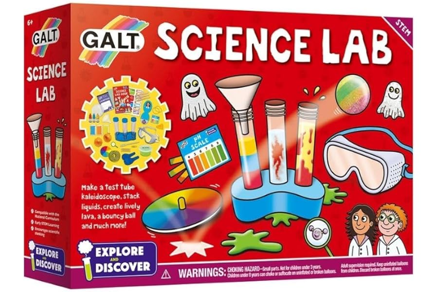 Galt Science Lab - Explore and Discover Science Kit for Kids, Childrens Craft Set - 20 Fun STEM Science Experiments and Guide Book - Make a Kaleidoscope, Lava, Bouncy Ball and More - For Ages 6 Plus