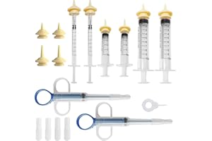 AUKTRANSCELER Podajnik tabletek dla kotów z zestawem silikonowych sutków do karmienia zwierząt domowych | Obszerny kompletny zestaw z 6 strzykawkami (1 ml/5 ml/10 ml), aplikatorem i sutkami do hodowli szczeniaków