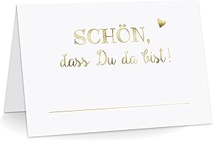 KuschelICH Premium Tischkarten Schön, DASS Du da bist! mit Herz Platzkarten zum selbst Beschriften (Gold, 50)