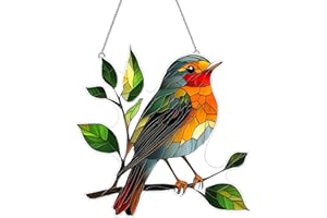 JOALPYSM Sun Catchers for Windows, 20 × 20 Cm Robin Suncatcher Ornaments, Colorful Acrylic Heart Shaped Robin Bird Sun Catchers, Perfect Hanging Ornaments for Home Decor, Great Gifts for Bird Enthusiasts