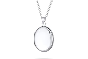 Bling Jewelry Simple Plain Dome Oval Circle Traditional Keepsake .925 Silver Necklace Pendant Personalized Engrave Photo Locket for Women Teens Holds Photos Pictures Small Medium Large