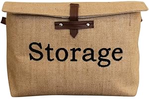 IMMACULATE TEXTILES Collapsible Jute Canvas Storage Basket / Bin / Box / Organizer with Lid : Kids Toys - Laundry - Underbed - Dog Toys - Clothing - Blankets - Books - Nursery - Linen - Bedroom - Kitchen (Medium)