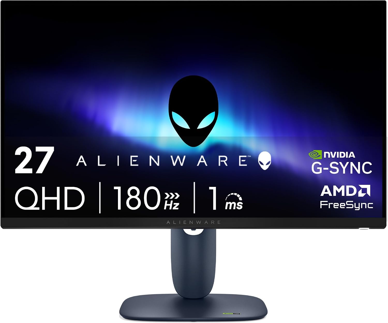 Alienware 27 Gaming Monitor - AW2725DM, QHD (2560x1440), 180Hz, Fast IPS, 1ms, NVIDIA G-SYNC Compatible, AMD FreeSync, 95% DCI-P3, HDR400, DisplayPort, 2 HDMI, 3 USB, 3 Year Warranty