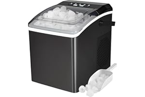 Koolatron Ice Maker Machine, Compact Portable Countertop Ice Maker with 1.85L Tank, 26Lbs/24Hrs (11.7kg), 9 Ice Cubes Ready in 6 Mins, Self-Cleaning Function, Ice Scoop And Basket, Black
