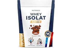 NUTRI & CO Whey Isolate Native - Jusqu’à 94% de Protéines - Pur Lait Français Low Lactose Digestion Facile - Riche en BCAA - Prise de Masse & Musculation - 900gr 30 portions goût Chocolat