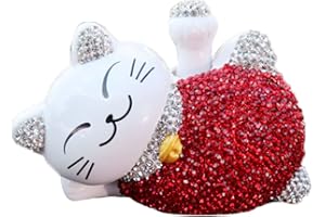 ‎HLJS HLJS Winkekatze Solar Klein Glückskatze Winkekatze Solarbetriebene Faul Winkenden Arm Süße Lucky Cat Mit Diamant Für Car Schreibtisch Wohnaccessoires Dekoration, 10.5X6.5CM (Alles rot)