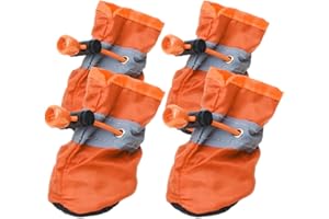 EIROVYA EIR 4 Pcs Scarpe per Cani Antiscivolo, Impermeabili per Pioggia, Stivali Protezione Zampe con Cinghie Riflettenti, Morbide, Arancione