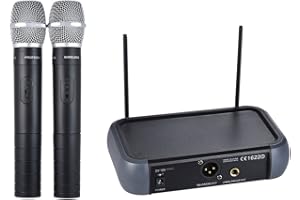 summina Microfono Palmare Wireless VHF A Doppio Canale Con Funzione Eco 2 Microfoni E 1 Ricevitore 210-280MHz Distanza di Lavoro 40 Metri Cavo Audio Da 6,35 Mm Per Karaoke Festa In Famiglia