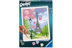 Ravensburger - CreArt Primavera a Parigi, Kit per Dipingere con i Numeri, Contiene Tavola Prestampata 24x30 cm, Pennello, Colori e Accessori, Gioco Creativo e Relax per Adulti 14+ Anni