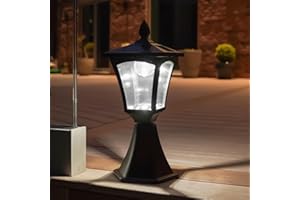 Festive Lights - 44cm Solar Traditional Victorian Style Base Mount Decking Lantern Light - 6 Cool White LEDs, Dual Brightness Settings, Static Mode - Outdoor Decor, IP44 Rated, Mounting Kit Included