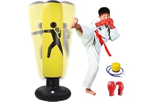 MEYDLL Boxsack Kinder, Aufblasbarer Boxsack,160cm Boxsack Stehend, Standboxsack mit Luftpumpe und Boxhandschuhen für Karate Kickboxen, Trainingsausrüstung, Geschenk für Jungen Mädchen