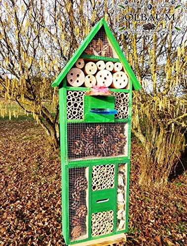 Großes XXL INSEKTENHOTEL MIT STÄNDER UND TRÄNKE SDV-HOST-MS und FUTTERPLATZ, Futterstelle, No-1 aus Holz Insektenhaus XXL Nisthotel Hoch grün hellgrün als Ergänzung zum Meisen Nisthotel Hoch Meisenkasten oder zum Vogelhaus Vogelfutterhaus Futterstation für Vögel Insektenhäuschen – XXL INSEKTENHOTELs - 2