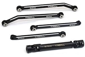 TREAL Aluminum 7075 Extended Rear Suspension Links Kit (+12mm) & Rear Center Drive Shaft Stretch Kit for FMS FCX24(Black)