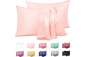 Duerer Fundas de Almohada satén Sedoso estándar para 2 Piezas, con Cierre de sobre, Muy Liso Suave de 100% Microfibra, Belleza Facial, Cuidado de la Cara, hipoalergénico - 50x66cm, Crema