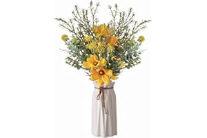 YELIKIT Flores Artificiales Plantas Falsas Ramos de Flores de Seda Arreglos Arreglos Boda Decoraciones Flores Artificiales para el Hogar Cocina Jardín Fiesta Navidad Mesa Decoración de Flores Amarillo