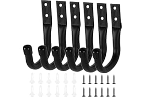 Jiujuda9 6 Pcs Heavy Duty Garage Wall Hooks - J Utility Ladder Hooks for Garden Tools, Bikes, Chairs, Garden Hose, Van & Shed Storage (Black)