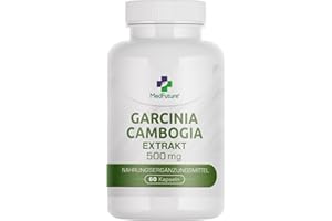MEDFUTURE Garcinia Cambogia hochdosiert 500 mg, Garcinia Extrakt mit 60% HCA aus Malabar-Tamarine, 60 Kapseln für 1 Monat, Nahrungsergänzung ohne Zusätze, Made in EU