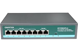 QSFPTEK 6 interruttore POE+2FE POE Ethernet Smart Switch (integrato), 4 porte POE da 10/100 mbps, 2 x 10/100 mbps, IEEE802.3AF/at Standard, ≤70 W (52 V 1,5 A), 250 m Interruttore di rete Plug and Play
