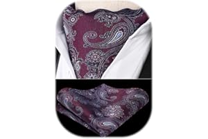 HISDERN Ascot - Conjunto para hombre, diseño de Paisley Fleuri Ascot para hombre, elegante, pañuelo de seda, pañuelo para boda formal