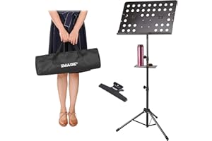 IMAGE Notenständer Metall Klappbar Notenhalter stabiler Musik Stativ mit Tragetasche, Professioneller tragbarer perforierter Notenständer, schwarz