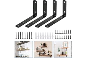 AFASOES 4Pcs Heavy Duty Shelf Brackets Metal Wall Brackets for Shelves Triangle Shelving Bracket Black Wrought Iron Wall Mounted Shelving Supporter Outdoor Decorative Corner Bracket with Screws, 5"x3"