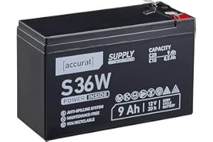 ‎ACCURAT Accurat AGM Batterie S36w - 12V, 9Ah, zyklenfest, wartungsfrei - VRLA Versorgungsbatterie, Blei Akku, Solarbatterie, Bootsbatterie für Wohnmobil, Wohnwagen, Camper, Bootsbatterie