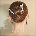 Inilbran Boho Crescent Moon Hair Stick Hair Clip Vintage Pearl Moon Hair Slide Hairpin French Pearl Hair Stick Clip Vintage Moon Hair Fork Barrette Decorative Hair Accessories for Women Headdress