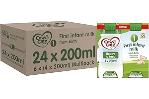 Cow & Gate 1 First Infant Baby Milk Ready to Use Liquid Formula, from Birth, 4x200ml (Pack of 6, Total 24 Bottles) (Packaging may vary)