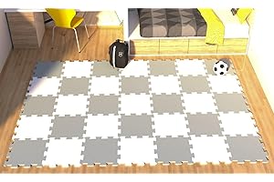 SAFRI Grey & White 20 Piece 29x29x1cm 10mm Thick Kids Children Playmat Living Room Floor Matting Soft Foam Garden Fitness Gym Mat