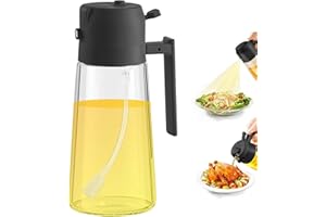 SiHuiTu Oil Dispenser Bottle Spray and Pour 2 in 1, 470ml Bottle Glass Olive Oil Sprayers & Dispensers, Oil Dispenser for Kitchen Cooking, Air Fryer, BBQ, Salad, Baking (Black)