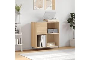 prissent Mobile Porta Dischi 84,5x38x89cm Legno Multistrato Porta Dischi Vinile Libreria Stretta Mobile Salotto Mobiletto TV Mobile Porta CD Scaffale Porta CD Scaffale Legno Rovere Sonoma