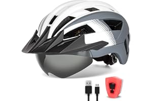 ‎FUNWICT FUNWICT Fahrradhelm mit Visier für Herren Damen, Leichte Fahrradhelm mit Magnetischem Brille und USB-Aufladung LED Licht, Stylisch Mountainbike Helm Größe M/L/XL, Weiß Schwarz