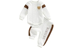 Carolilly Ensemble Ours Bébé Garçon Chaud de 2 Pièces, Body à Manches Longues + Pantalon