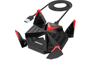 NEWFAST AX5400 Tri-band Gigabit WiFi Adapter for PC 5400Mbps USB3.0 WiFi Dongle 6GHz/5GHz/2.4GHz Wireless Adapter WiFi 6 Dongle, High Gain Antennas WiFi 6E Adapter, MU-MIMO, Support Windows 10/11 ONLY