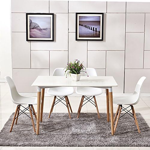 Tason Designer Dining Set 4 Chairs and 120 x 80 cm Rectangle Table with Solid Natural Wood Legs Art Deco Retro Style for Office Lounge Dining Room Kitchen
