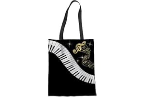 HUGS IDEA Sac fourre-tout en lin avec notes de musique de piano pour femme et fille